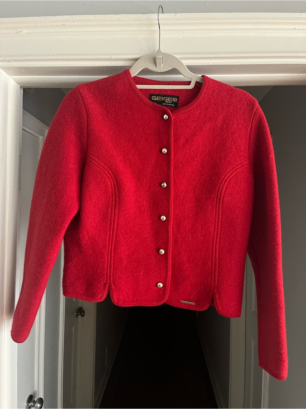 Vintage Red 100% Wool Jacket with Silver Buttons